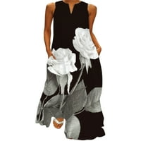 Glonme Žene Haljine V izrez za haljinu bez rukava Ležerne prilike Maxi Bohemian Cvjetni print XL