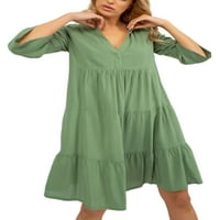Haljine od luksuznog dame haljine V izrez ljeto plaža sa ručicama čvrsto boje kratka mini haljina lagana za odmor svijetlo zelena m