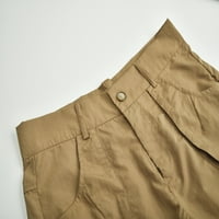 Teretne pantalone za žene casual gumb elastična visoka struka pune boje nabora kapris slobodne udobne vrećaste pantalone s višefunkcijskim džepovima Khaki XXXL