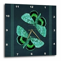 3drose zeleni i tirkizni leptiri na teksturiranoj tealnoj pozadini s tirkiznim linijama - zidni sat,