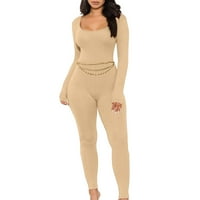 Jumpsuits za žene Dressy Crew izrez dugih rukava Bešavna odjeća Bodycon Solid Print Khaki XL