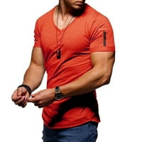 Guvpev muškarci V-izrez mišići sportovi Fitness Modni kratki rukav Slim Zip majica - narandžasta s