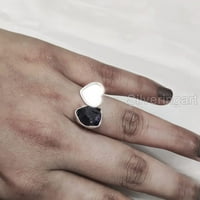 Prirodni ametist prsten, sirovi ametist Podesivi prsten, februar, kamen za srce, sterling srebro, ženski