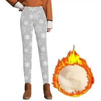 Ženske božićne gamaše hlače slatka elk tisak toplog runa obložene visokim strukom joge zimske toplotne