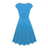 Haljina za žene, modne žene Čvrsta haljina V-izrez kratka rukava večernja haljina svijetlo plava xl