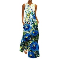 Maxi Lagana haljina za žensko čišćenje cvjetnih print zarez vrata sundress djevojke ljetna plaža Boho