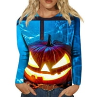 BAZYREY WOMENS HOLLOWEEN Bluze za duge rukave za žene Ležerne prilike za okrugle vrata Halloween Print