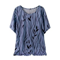 Ljetna casual majica kratkih rukava za žene Trendy biljni print scoop vrat labavi fit vrhovi izlaze