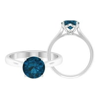 London Blue Topaz Solitaire Prsten sa iznenađenjem dijamanta za žene - CT, 14k bijelo zlato, SAD 12.50