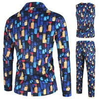 WAVSUF Fashion Big i visoki muški setovi za hladne ponude tri odijela prsluk tamno plavi vrhovi i hlače
