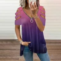 Ženske vrhove bluza Žene kratki rukav modni grafički otisci Summer V-izrez T-majice Tunika Tee Purple