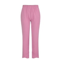Ploknplq Ženske hlače široke pantalone za noge za žene hlače Pamučne casual kuće ženske posteljine hlače ružičaste m