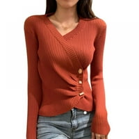 Francuski stil Retro nepravilni tanak tanki V izrez bazni temperament dugih rukava žene džempere