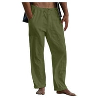 Ovecza Muške posteljine hlače opuštene fit pamučne muške hlače casual gumb elastični strugovi za struk muškarci s džepovima za crtanje muške hlače vojska zelena s