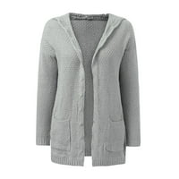 Kali_store dugi kardigan džemperi za žene Žene otvoreni prednji kardigan džemperi modni gumb dolje kabel pletene odjeće kaputi Grey, XL