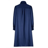 USMIXI Formalne haljine za žensko casunsko dugme niz lagana labava haljina košulja košulja rever s dugim rukavima od punog leta SIDI haljina plava odjeća za čišćenje