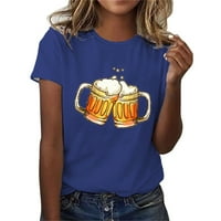 Žene ljetne vintage pivo majice casual crewneck grafički tees kratki rukav Slim fit pulover Oktoberfest majice plava a