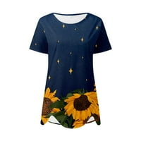 Ženska majica plus veličina kratkih rukava Crewneck Classic Fit cvjetni povremeni bočni podijeljeni vrhovi tamnoplava m