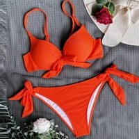 Cleariance Ženska dva push up kupaći kostim čvrsti čvor bočni kravat bikini set narančasta m