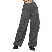 Teretne pantalone opuštena fit baggy odjeća crne hlače sa visokim strukom patentni struk s tamnim strukom sa džepovima sa labavim plus veličinama ženske padobranske hlače
