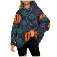 Grafičke dukseve za žene Y2K Halloween dugih rukava dugih rukava vrhovi s kapuljačom Tunički pulover casual vintage trik bundeve bluze prevelike halloween loungewear