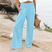 Posteljine hlače za žene visoke struk široke noge labave palanzo pantalone casual plaže trendi salona sa džepovima