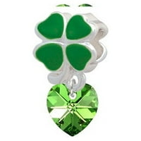 Lime Green Crystal Heart - zelena četvoro listova djetelina šarm perla
