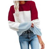 Zimski pad džempera za žene Ženske ležerne kontrastni džemper pulover šuplji džemper izgubili dugi rukav