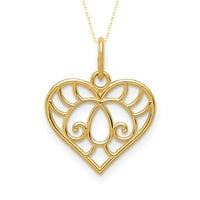 Omegajewellery 14k žuta zlatna šuplja ogrlica od srčana u filigranskim zaljubljenim posebnim nakitom