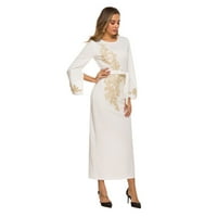 Iopqo White haljina žene kaftan vezena fancy abaya večernja haljina maxi haljina s dugim rukavima za