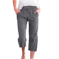 Ženske posteljine hlače visoke struk široke noge casual labave pantalone s džepovima dame dame pune