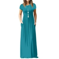 Ljetne haljine za ženski temperament s dugim rukavima s kratkim rukavima A-linijski ispisani partijski izrez haljina zelena s