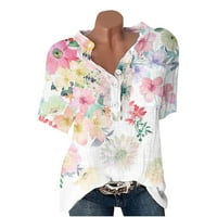 Ženski apepal vrhovi tiskani tasteri V-izrez košulje Ležerne ljetne ženske majice kratkih rukava