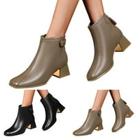 Ženske cipele Casual Boots Fashion High Heel Block Heel Solid Boja kože natrag zatvarač kratke čizme
