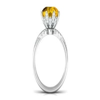 Laboratorija odrasli žuti safirni prsten sa moissine - cvjetni inspirirani prsten, sterling srebrna,