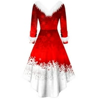Ležerna haljina za žene vruće božićne dugih rukava V ovratnik asimetrična zabava 2xl