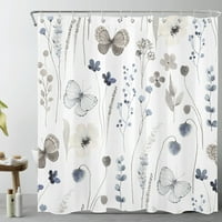 Siva zavjesa za tuširanje za kupaonicu, vintage akvarel plava cvjetna i eukaliptus listovske tušske
