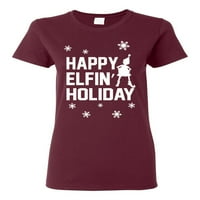 Happy Elfin Holiday ružni božićni džemper ženska grafička majica, bordo, veliki