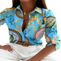 Paille ženske cvjetne tiskane elegantne majice casual bluza bluza rever vrat na vrhu tuničke majice