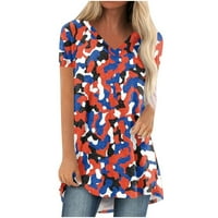 Tking Fashion Womens Plus size Labavi kratki rukav tiskani vrhovi Ljeto V izrez Ruffle Tunic T košulje