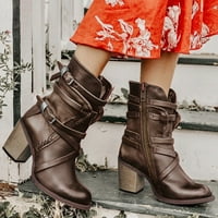 Zaokružite ženske zip modne cipele Vintage pete prstiju kvadratne čizme Ženske čizme