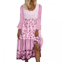 Haljina za žene, ženska boemska cvjetna print Maxi haljina s dugim rukavima okrugla vrata plaža Flowy