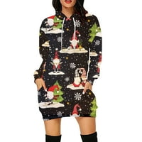 Ženske haljine Žene Božićne dukseve Haljina Xmas tiskani dugih rukava s kapuljačom tunike Tunic nacrtač