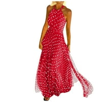 Ljetne haljine za žene rugajući vrat Maxi casual a-line ispisane haljine bez rukava crvena xl