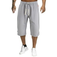 Teretne kratke hlače za muškarce Ljetne casual pune boje pamučne i posteljine obrezane pantalone hlače sive