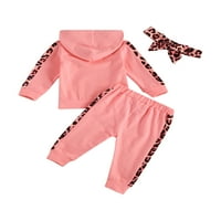 Century Newborn Baby Girl Trackit Leopard Print Dugi ručak Duks duge + jogger hlače Zimska odjeća ružičasta