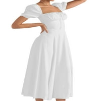 Ljetne haljine u obliku kvadratnih vrata za žene nafte kratkih rukava casual party plaža maxi haljina