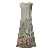 Hanas vrhovi ljetna haljina za žene Ležerne prilike tiskane V-izrez Duga haljina bez rukava sa džepom