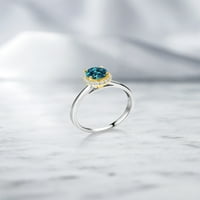 Gem Stone King 1. CT London Blue Topaz White Created Sapphire Srebrni prsten sa 10k žutim zlatnim zupcima