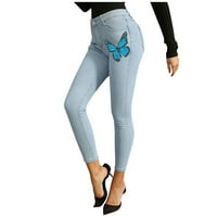 Ženska modna leptira Ispis sa džepovima Srednji struk labavi plus veličine Jeans